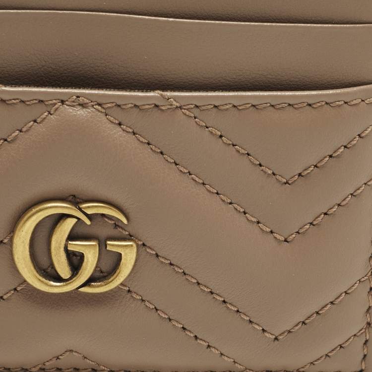 Pre Owned Gucci GG Marmont Beige Matelassé Leather Card Holder