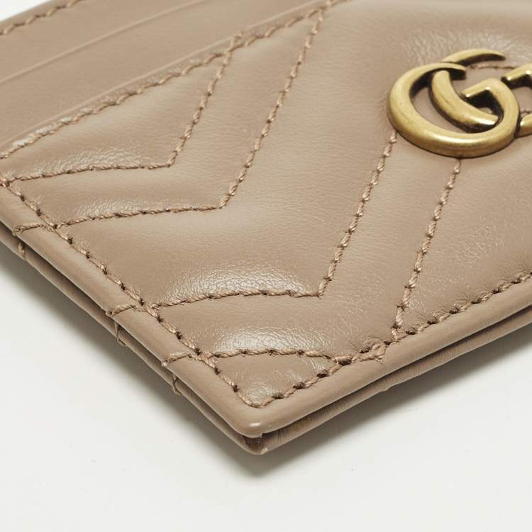 Pre Owned Gucci GG Marmont Beige Matelassé Leather Card Holder