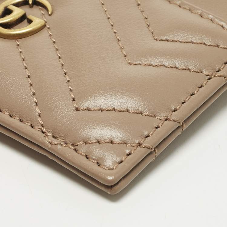 Pre Owned Gucci GG Marmont Beige Matelassé Leather Card Holder