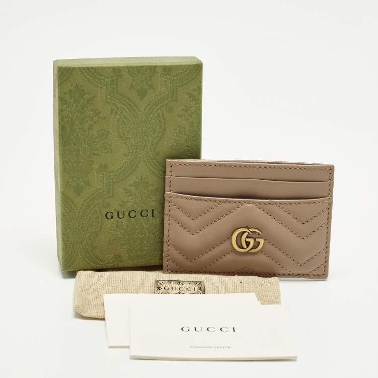 Pre Owned Gucci GG Marmont Beige Matelassé Leather Card Holder