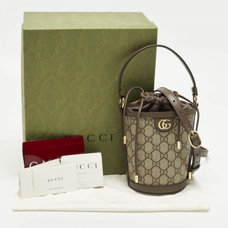 مملوكة مسبقًا Gucci Ophidia Mini Beige/Brown GG Supreme Canvas and Leather Bucket Bag