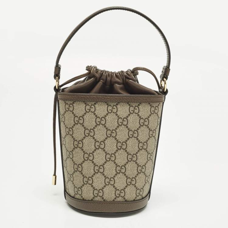 مملوكة مسبقًا Gucci Ophidia Mini Beige/Brown GG Supreme Canvas and Leather Bucket Bag