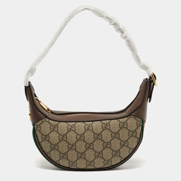 Pre Owned Gucci Ophidia Mini Beige/Brown GG Supreme Canvas and Leather Hobo