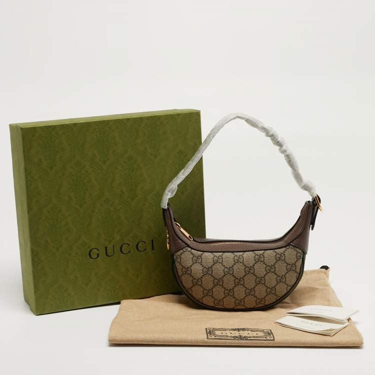Pre Owned Gucci Ophidia Mini Beige/Brown GG Supreme Canvas and Leather Hobo