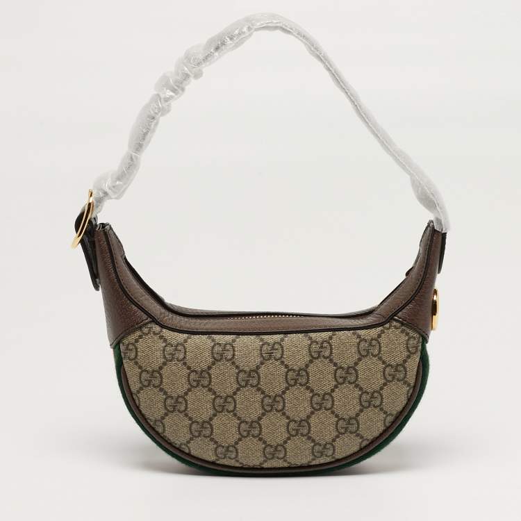 Pre Owned Gucci Ophidia Mini Beige/Brown GG Supreme Canvas and Leather Hobo