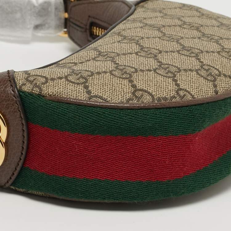 Pre Owned Gucci Ophidia Mini Beige/Brown GG Supreme Canvas and Leather Hobo