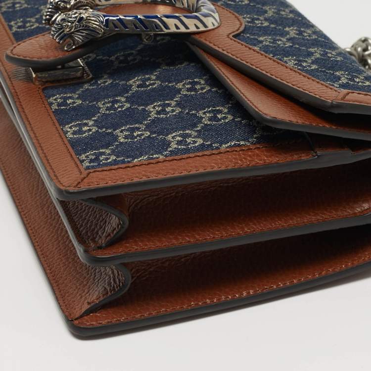 Pre Owned Gucci Dionysus Small Blue/Brown GG Denim and Leather Shoulder Bag