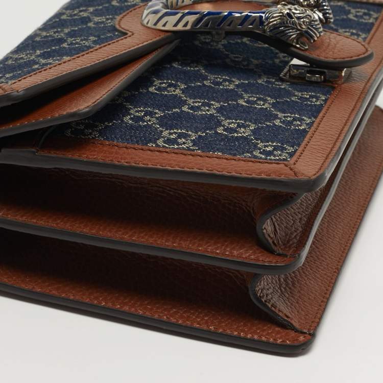 Pre Owned Gucci Dionysus Small Blue/Brown GG Denim and Leather Shoulder Bag