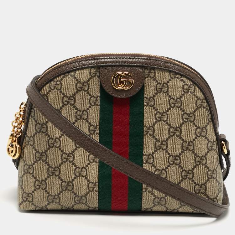 Pre Owned Gucci Ophidia Small Beige/Brown GG Supreme Canvas Shoulder Bag
