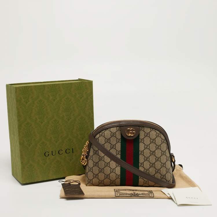 Pre Owned Gucci Ophidia Small Beige/Brown GG Supreme Canvas Shoulder Bag