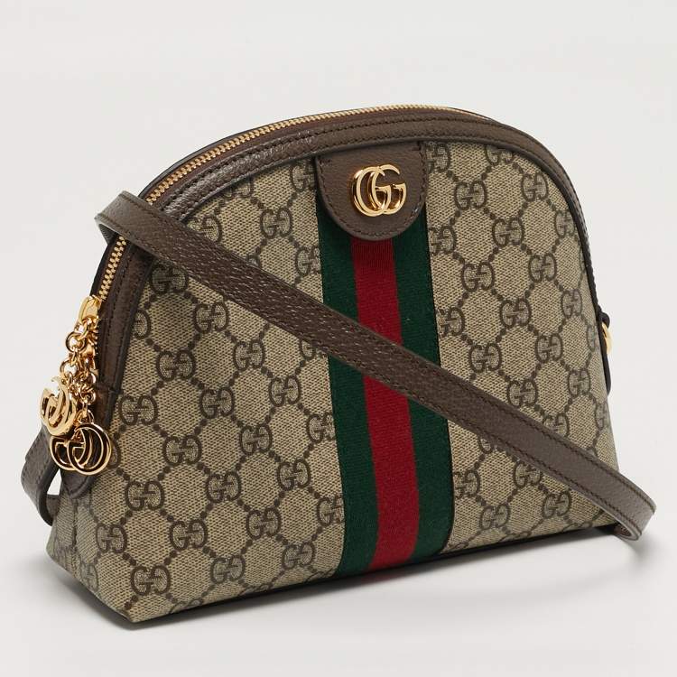 Pre Owned Gucci Ophidia Small Beige/Brown GG Supreme Canvas Shoulder Bag