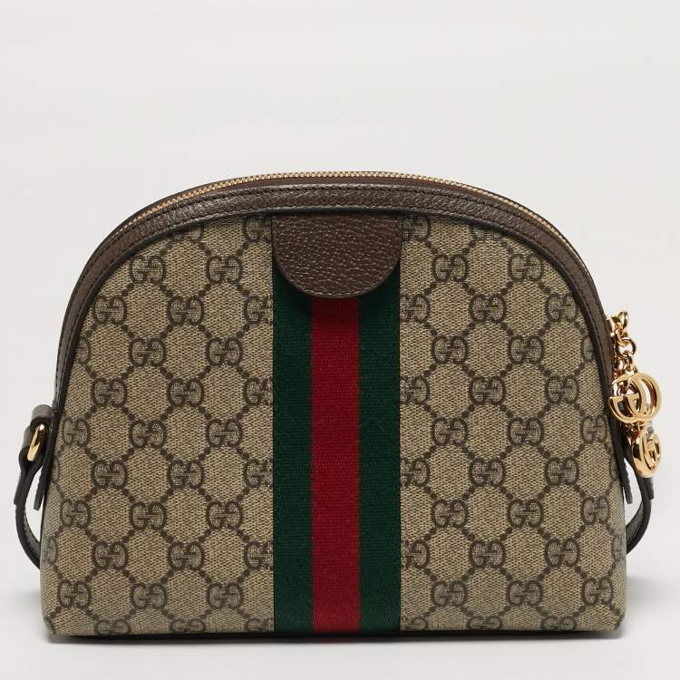 Pre Owned Gucci Ophidia Small Beige/Brown GG Supreme Canvas Shoulder Bag