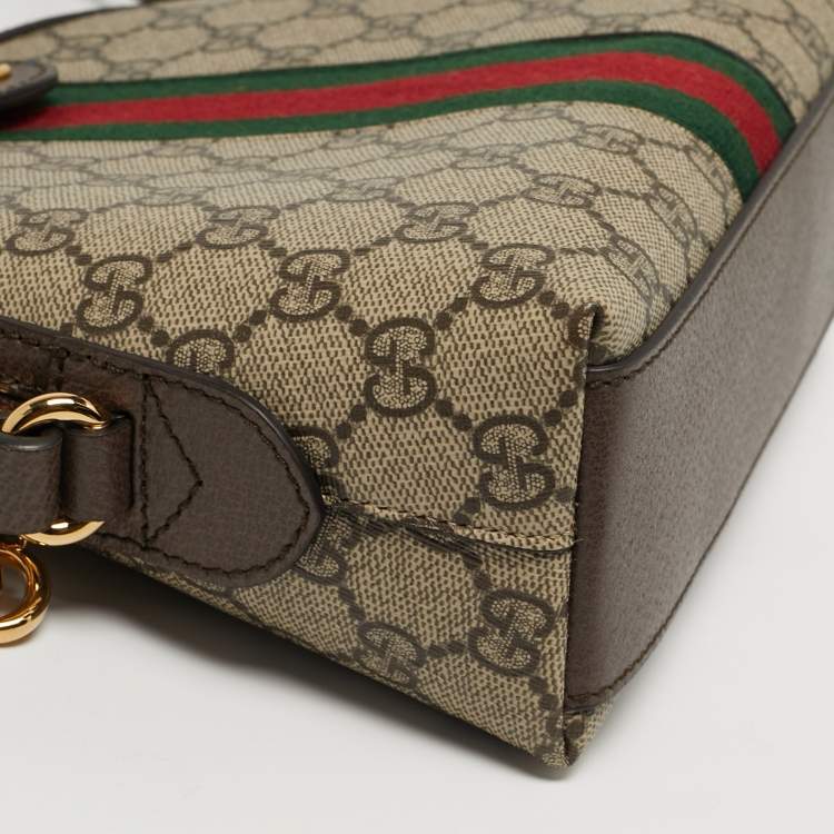 Pre Owned Gucci Ophidia Small Beige/Brown GG Supreme Canvas Shoulder Bag