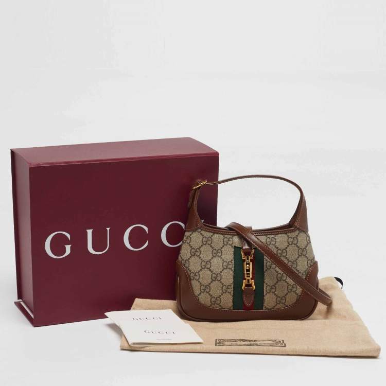Pre Owned Gucci Jackie 1961 Mini Beige/Brown GG Supreme Canvas and Leather Shoulder Bag