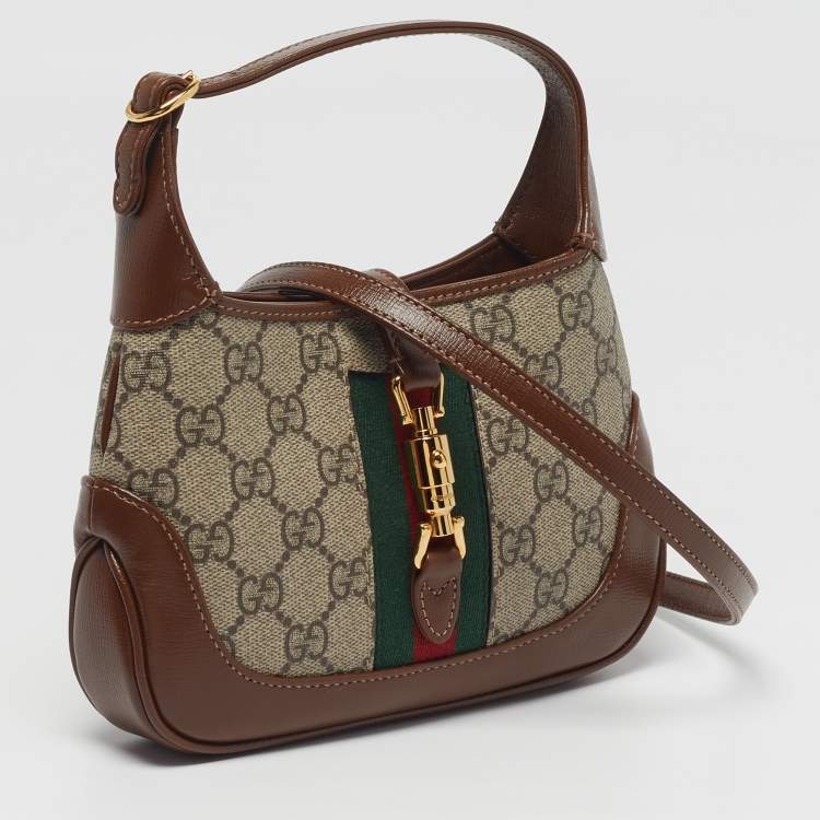 Pre Owned Gucci Jackie 1961 Mini Beige/Brown GG Supreme Canvas and Leather Shoulder Bag