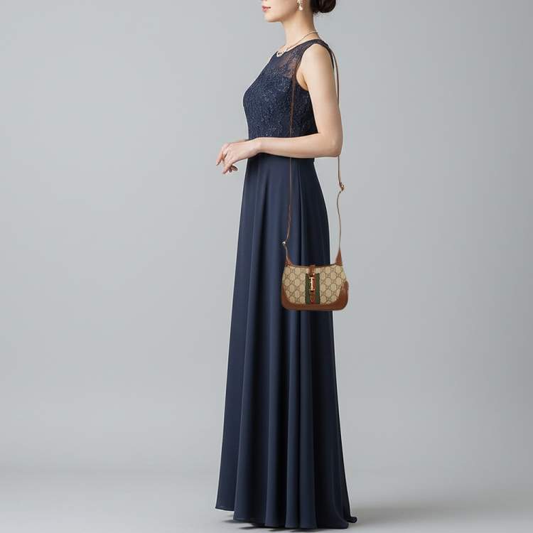 Pre Owned Gucci Jackie 1961 Mini Beige/Brown GG Supreme Canvas and Leather Shoulder Bag