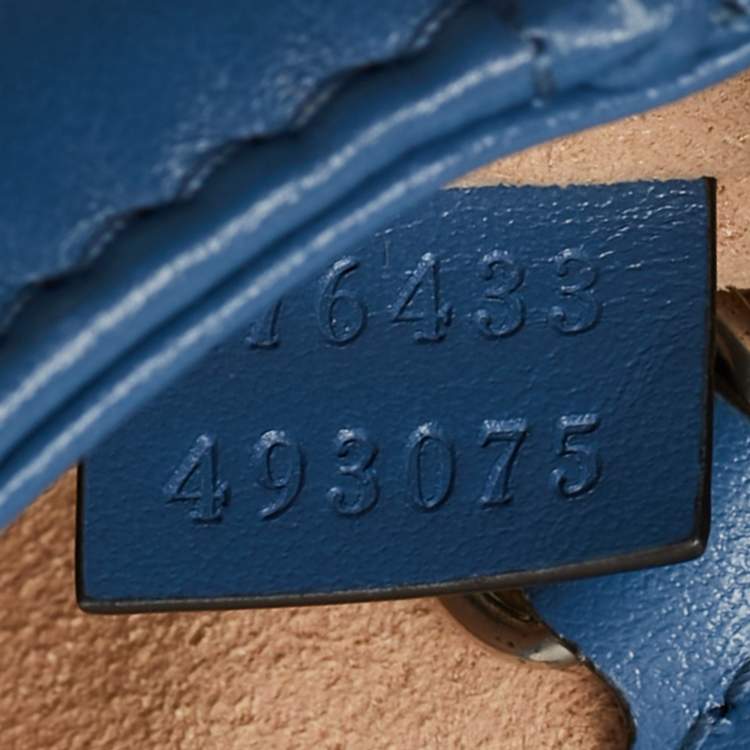 Pre Owned Gucci GG Marmont Super Mini Blue Matelassé Aria Leather Shoulder Bag