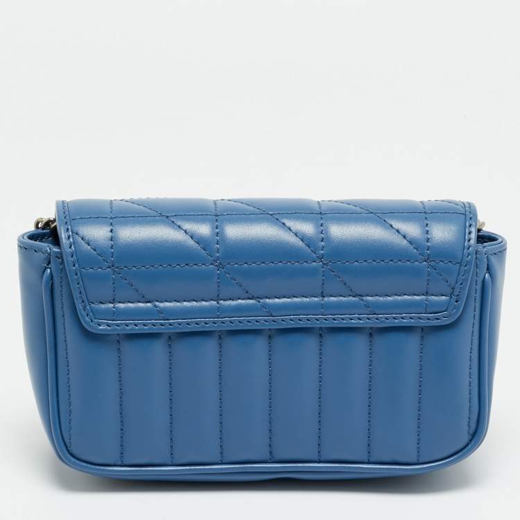 Pre Owned Gucci GG Marmont Super Mini Blue Matelassé Aria Leather Shoulder Bag