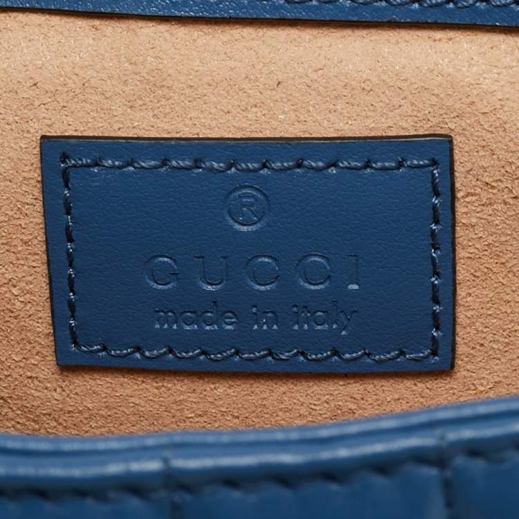 Pre Owned Gucci GG Marmont Super Mini Blue Matelassé Aria Leather Shoulder Bag