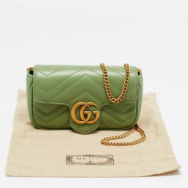 Pre Owned Gucci GG Marmont Super Mini Green Matelassé Leather Shoulder Bag