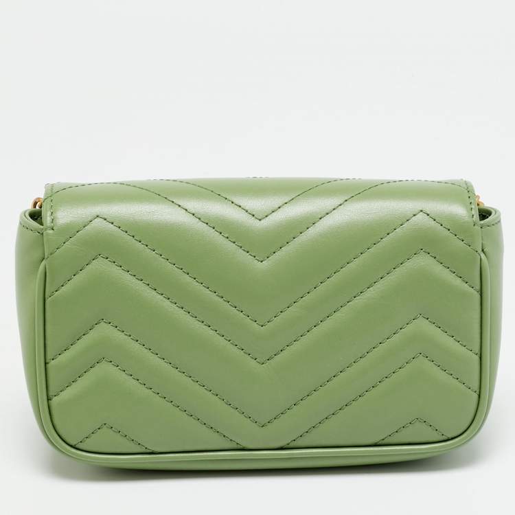 Pre Owned Gucci GG Marmont Super Mini Green Matelassé Leather Shoulder Bag