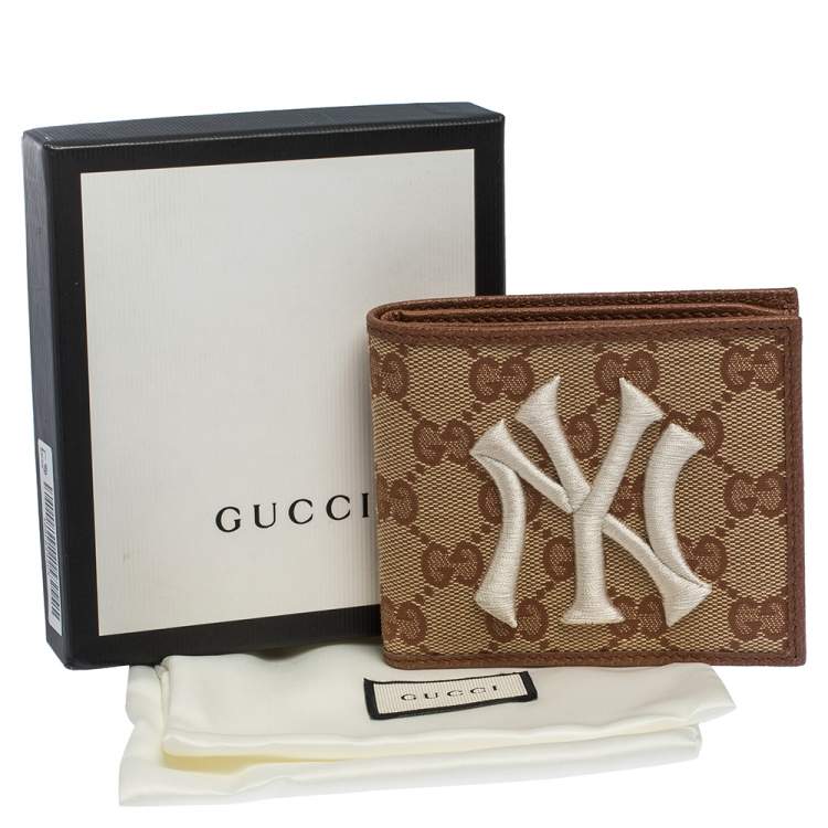 Pre Owned Gucci Beige/Brown GG Canvas New York Yankees Patch Bifold Wallet