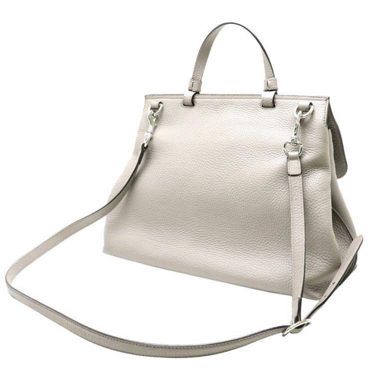 Pre Owned Gucci Grey Leather Bamboo Daily Medium Top Handle Bag