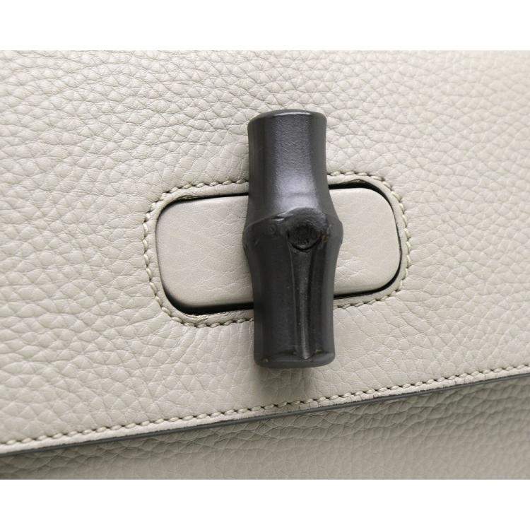 Pre Owned Gucci Grey Leather Bamboo Daily Medium Top Handle Bag