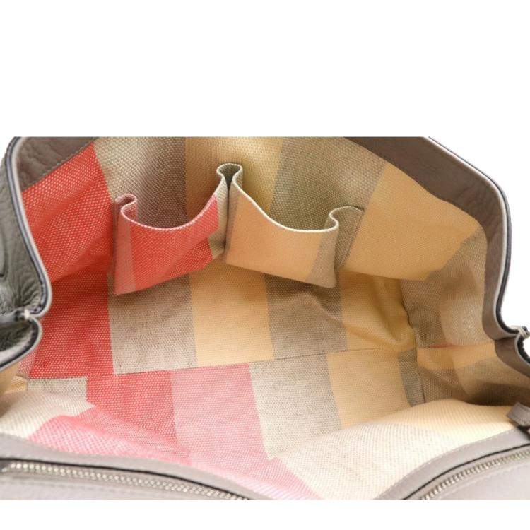 Pre Owned Gucci Grey Leather Bamboo Daily Medium Top Handle Bag
