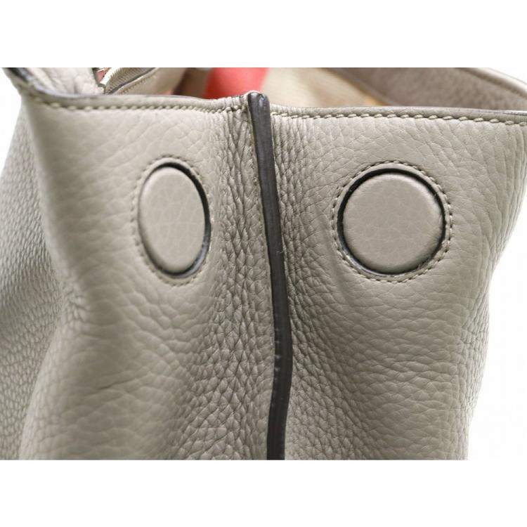 Pre Owned Gucci Grey Leather Bamboo Daily Medium Top Handle Bag