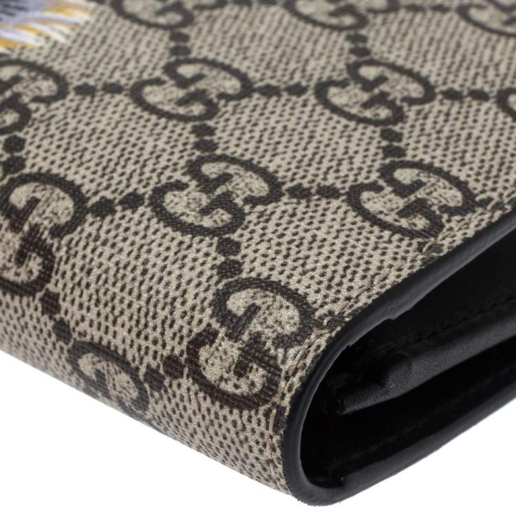 Pre Owned Gucci Beige GG Supreme Canvas Tiger Print Long Bifold Wallet