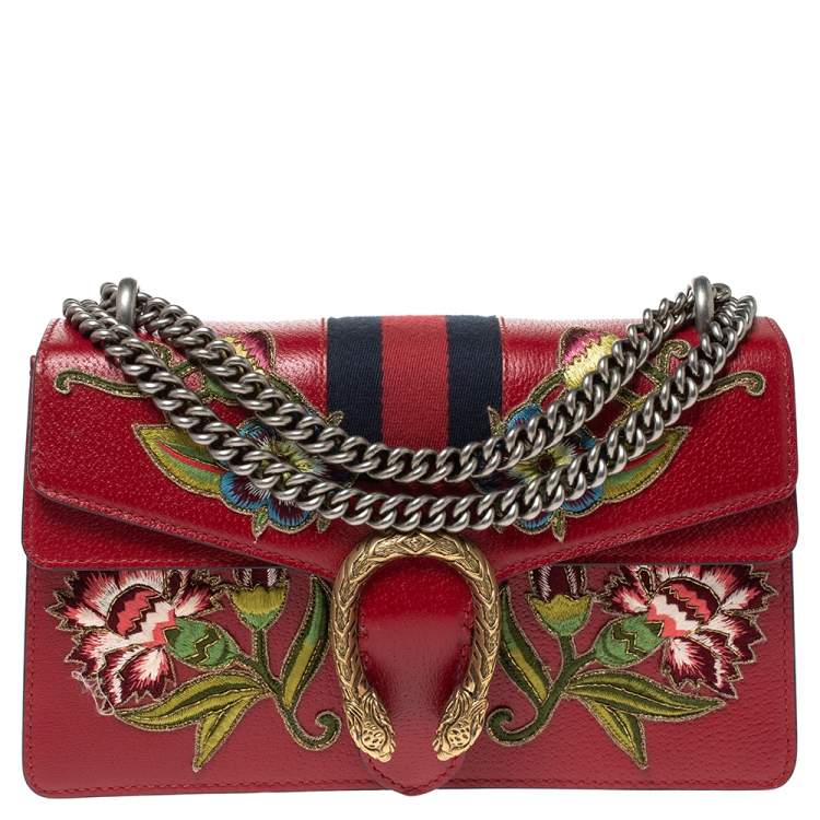 Gucci Red Embroidered Leather Dionysus Shoulder Bag Gucci TLC US