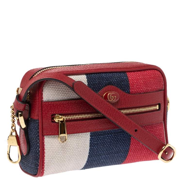 Pre Owned Gucci Multicolor Stripe Canvas and Leather Mini Sylvie Ophidia Crossbody Bag   