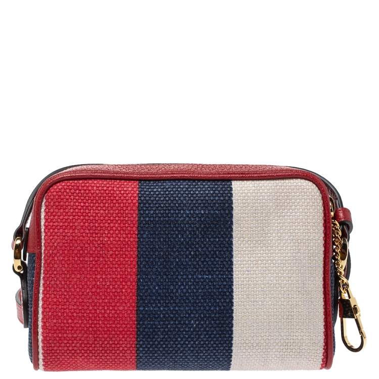 Pre Owned Gucci Multicolor Stripe Canvas and Leather Mini Sylvie Ophidia Crossbody Bag   