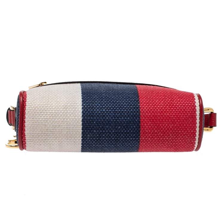 Pre Owned Gucci Multicolor Stripe Canvas and Leather Mini Sylvie Ophidia Crossbody Bag   