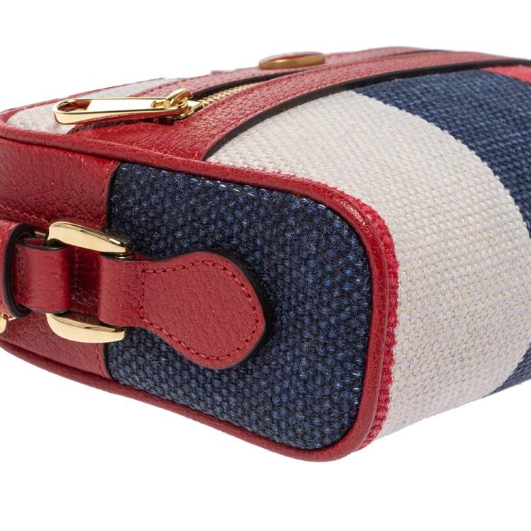 Pre Owned Gucci Multicolor Stripe Canvas and Leather Mini Sylvie Ophidia Crossbody Bag   