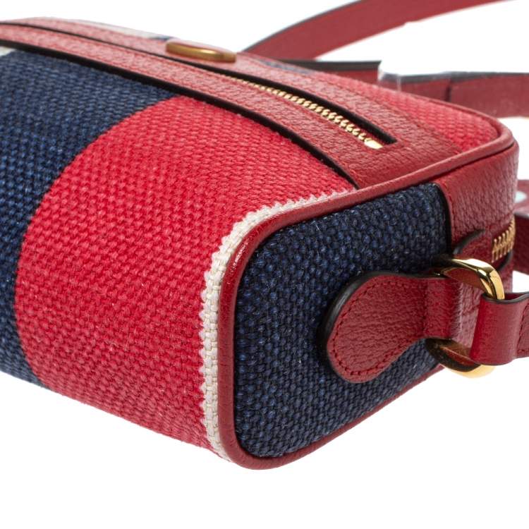Pre Owned Gucci Multicolor Stripe Canvas and Leather Mini Sylvie Ophidia Crossbody Bag   