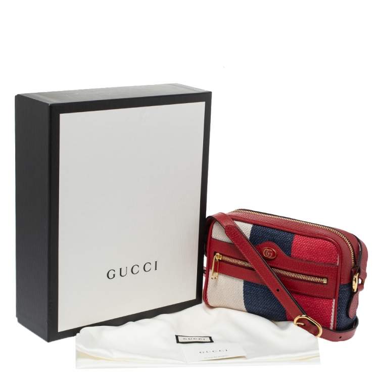 Pre Owned Gucci Multicolor Stripe Canvas and Leather Mini Sylvie Ophidia Crossbody Bag   