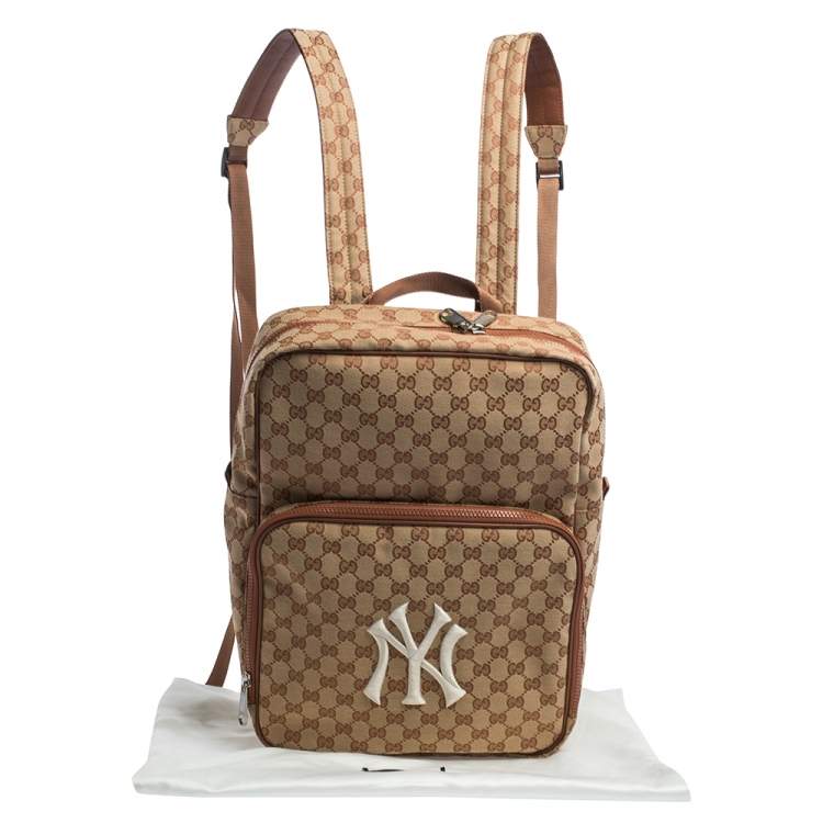 Pre Owned Gucci Beige GG Canvas Medium NY Yankees Backpack 