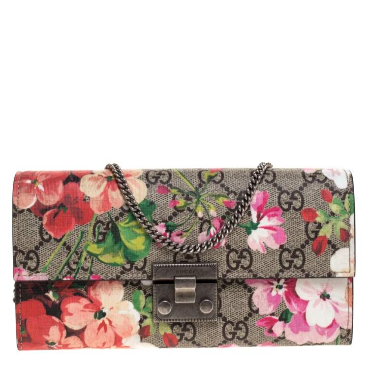 Gucci Multicolor GG Supreme Blooms Canvas Padlock Wallet on Chain - Main Image