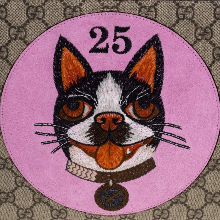 Pre Owned Gucci Beige/Red GG Supreme Canvas Bosco Patch Pouch