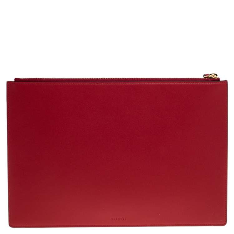 Pre Owned Gucci Beige/Red GG Supreme Canvas Bosco Patch Pouch