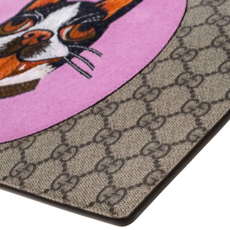 Pre Owned Gucci Beige/Red GG Supreme Canvas Bosco Patch Pouch