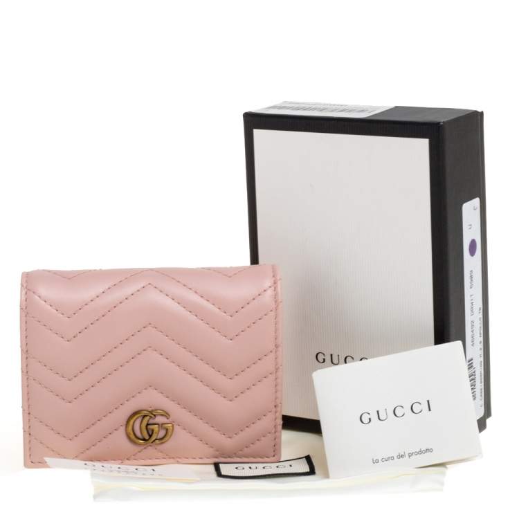Pre Owned Gucci Pink Matelasse Leather GG Marmont Card Case