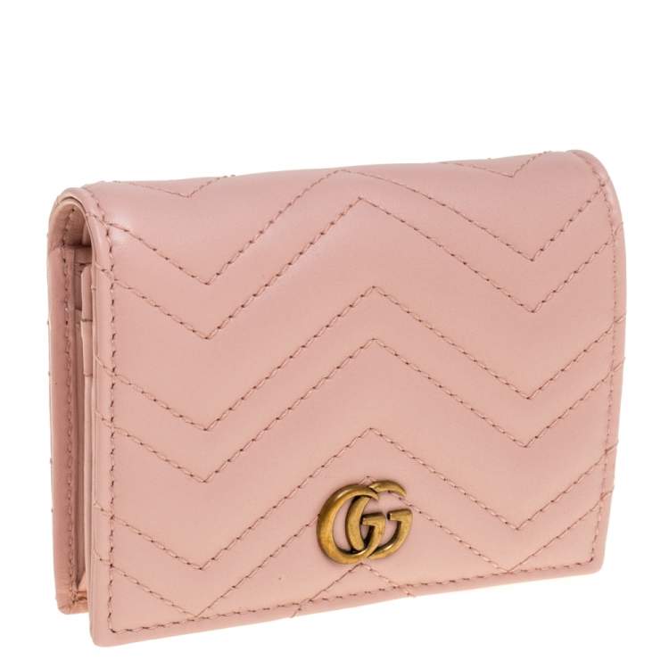 Pre Owned Gucci Pink Matelasse Leather GG Marmont Card Case