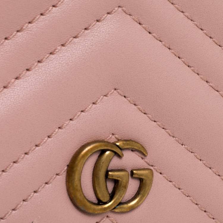 Pre Owned Gucci Pink Matelasse Leather GG Marmont Card Case