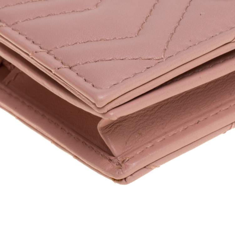 Pre Owned Gucci Pink Matelasse Leather GG Marmont Card Case