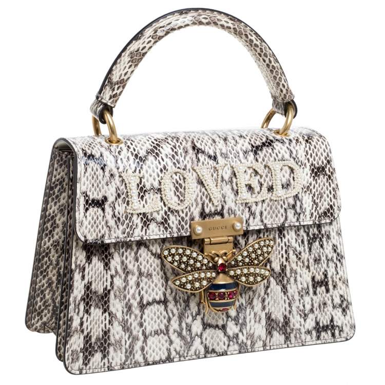 Pre Owned Gucci Black/White Python Queen Margaret Loved Top Handle Bag