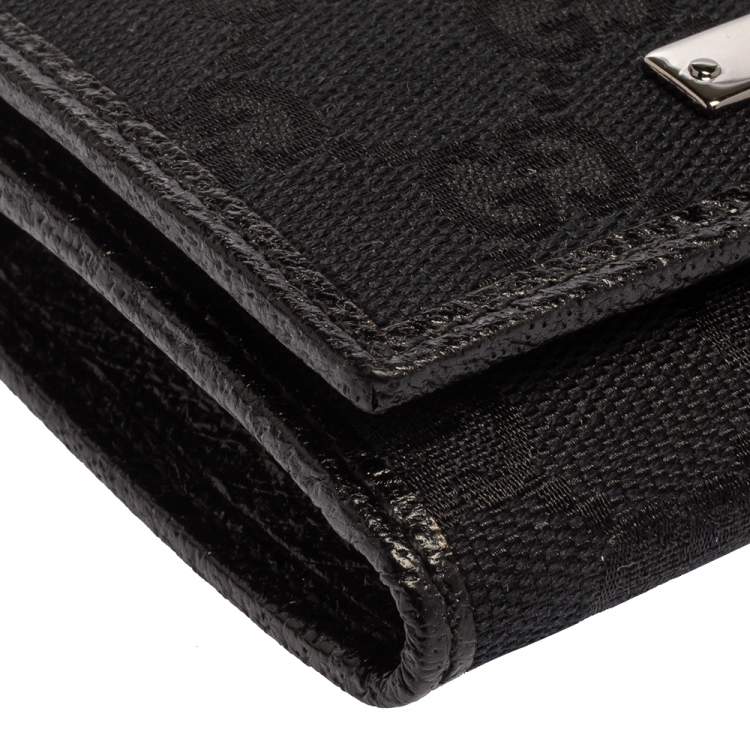 Pre Owned Gucci Black GG Canvas Flap Card Holder