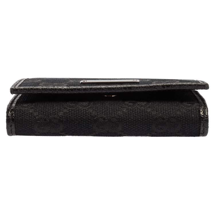 Pre Owned Gucci Black GG Canvas Flap Card Holder